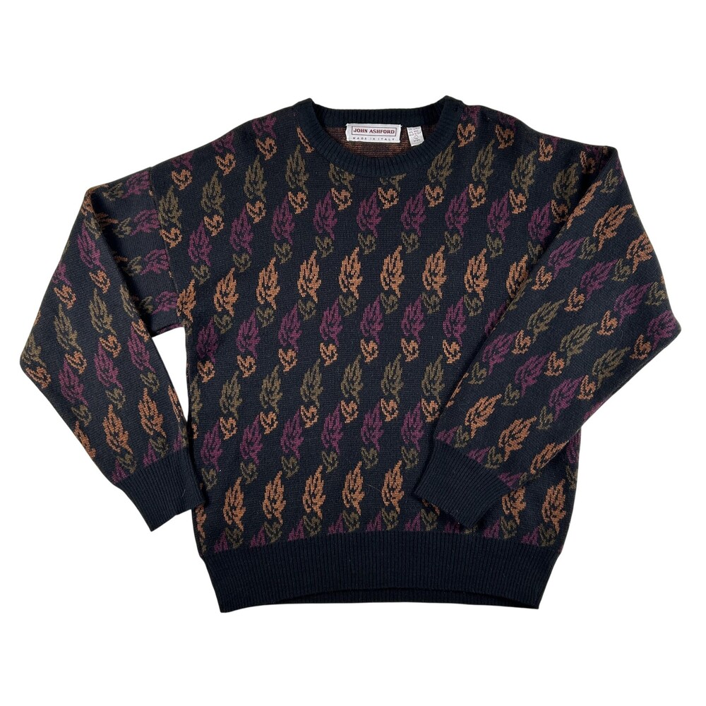 Vintage John Ashford Sweater Mens Large Multicolor Floral Italian Knit Grandpa